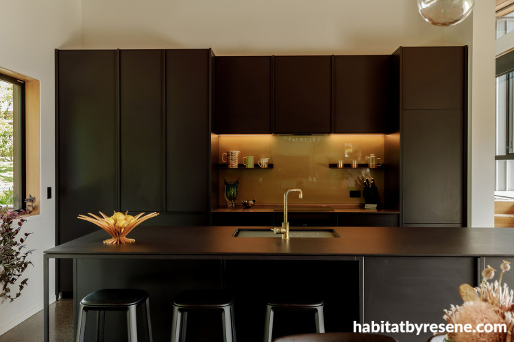 Kitchen painted in Resene Black Haze