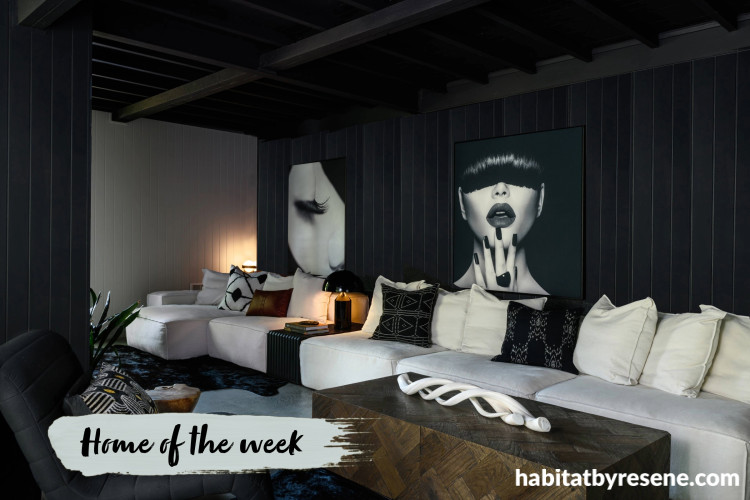 Living room featuring walls and ceiling painted in Resene Element