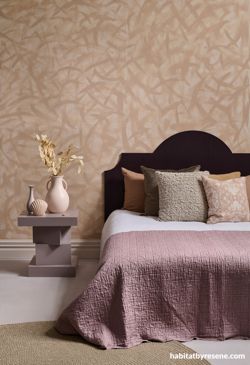 Pinky brown bedroom featuring painted brushstroke texture wall