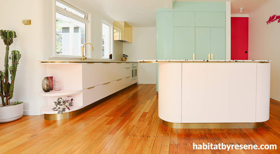 Mint green and white art deco kitchen