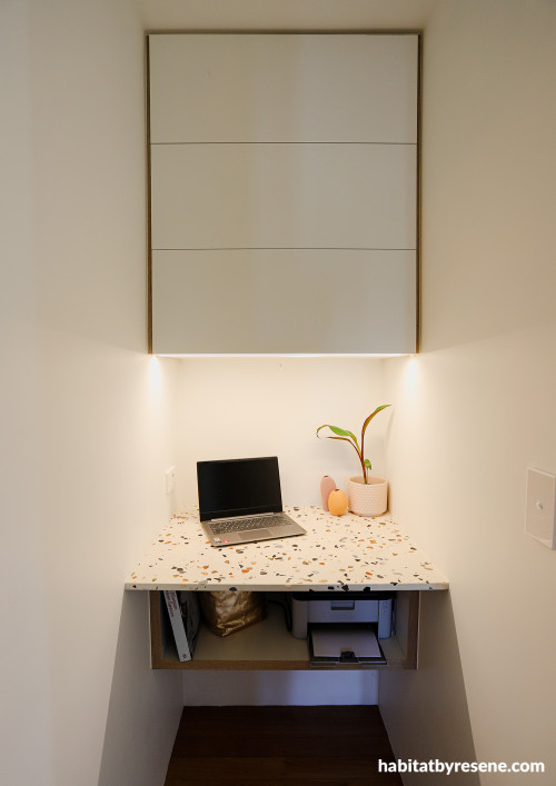 Study featuring warm and cosy Resene Half Rice Cake