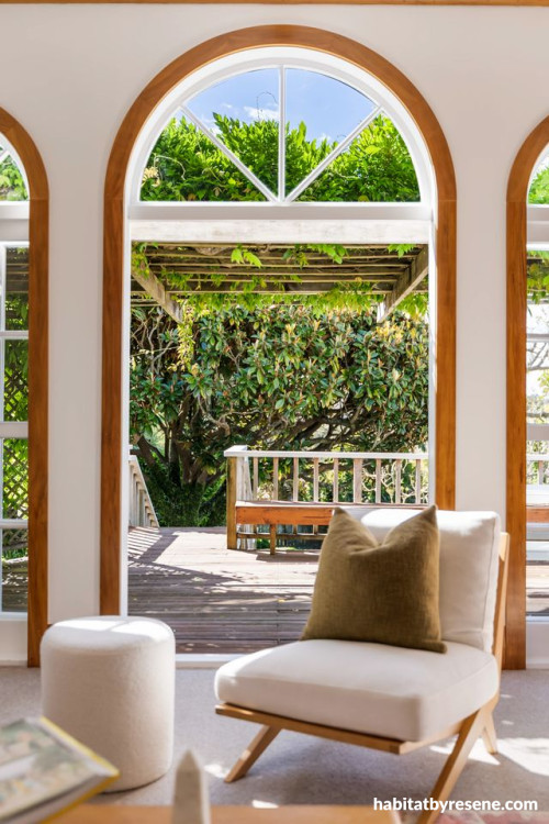 Living room with arch windows in Resene Black White