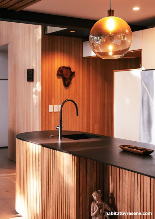 Kitchen with timber features stained in Resene Colorwood Rock Salt