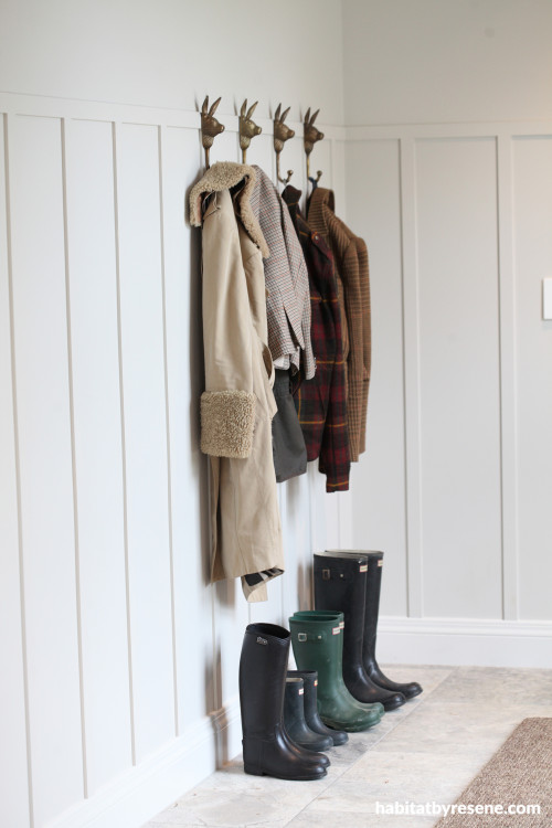 Entranceway with walls and panelling painted in Resene Ash