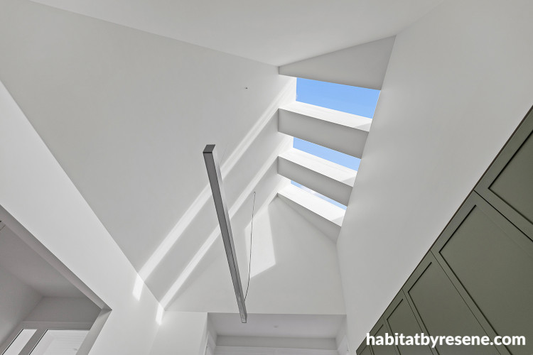 Ceiling and skylights featuring Resene Alabaster and Resene Half Merino