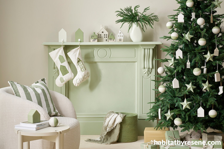 Christmas setting featuring soft green Resene tones