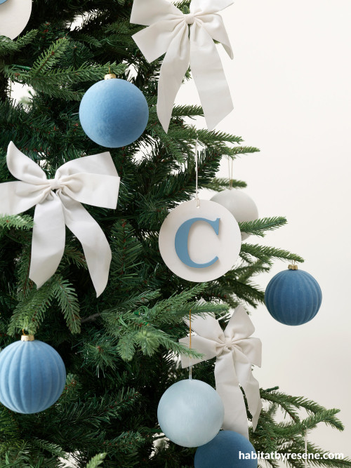 Blue and white Christmas decorations
