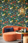 Living area featuring moody floral wallpaper
