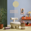 Living space featuring a complementary clashing colour palette