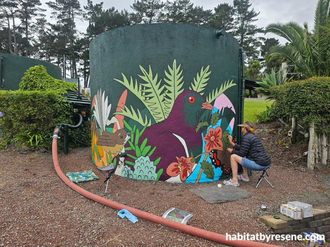 Water tank featuring nature-inspired Resene mural