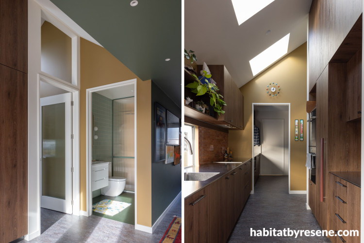 Gallery and kitchen, gallery and kitchen painted in earthy Resene tones