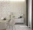 Dining room featuring neutral, textured Resene wallpaper